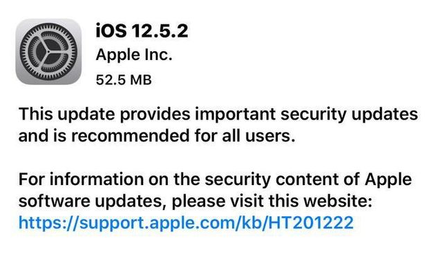 榆社苹果手机维修分享iOS12.5.2发布，建议所有老苹果用户安装 